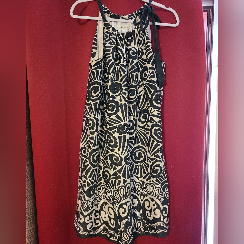 White House Black Market Black and White Silk Dress with Abstract Design